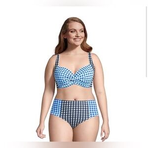 NWT Draper James x Lands' End Blue Gingham Swim Set Size 14
